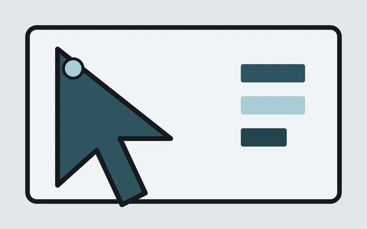 Pointer-tip panel with size chips beside an arrow custom cursor.